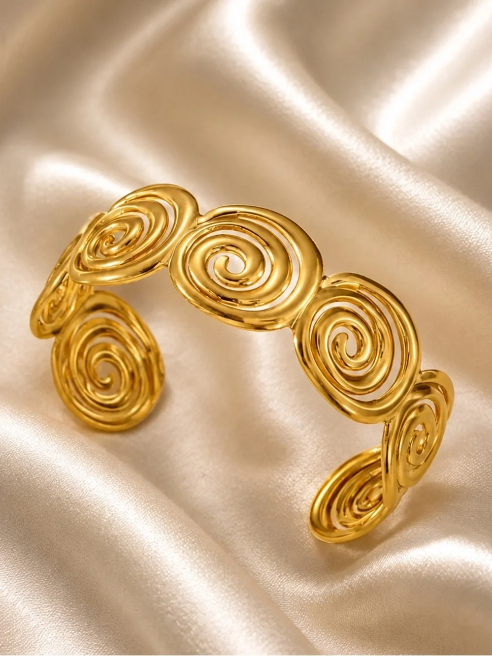 Golden Spiral Cuff Bracelet – Modern Sculptural Statement Jewelry